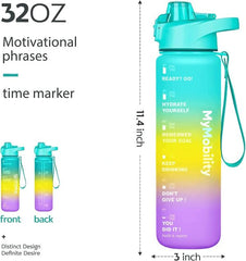 32oz Original Motivational cute Water Bottle 1L with Time Marker Leak proof Fast Flow Removable Strainer Multi-color